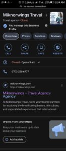 miknorwings travel google business listing services by wise tech business solutions