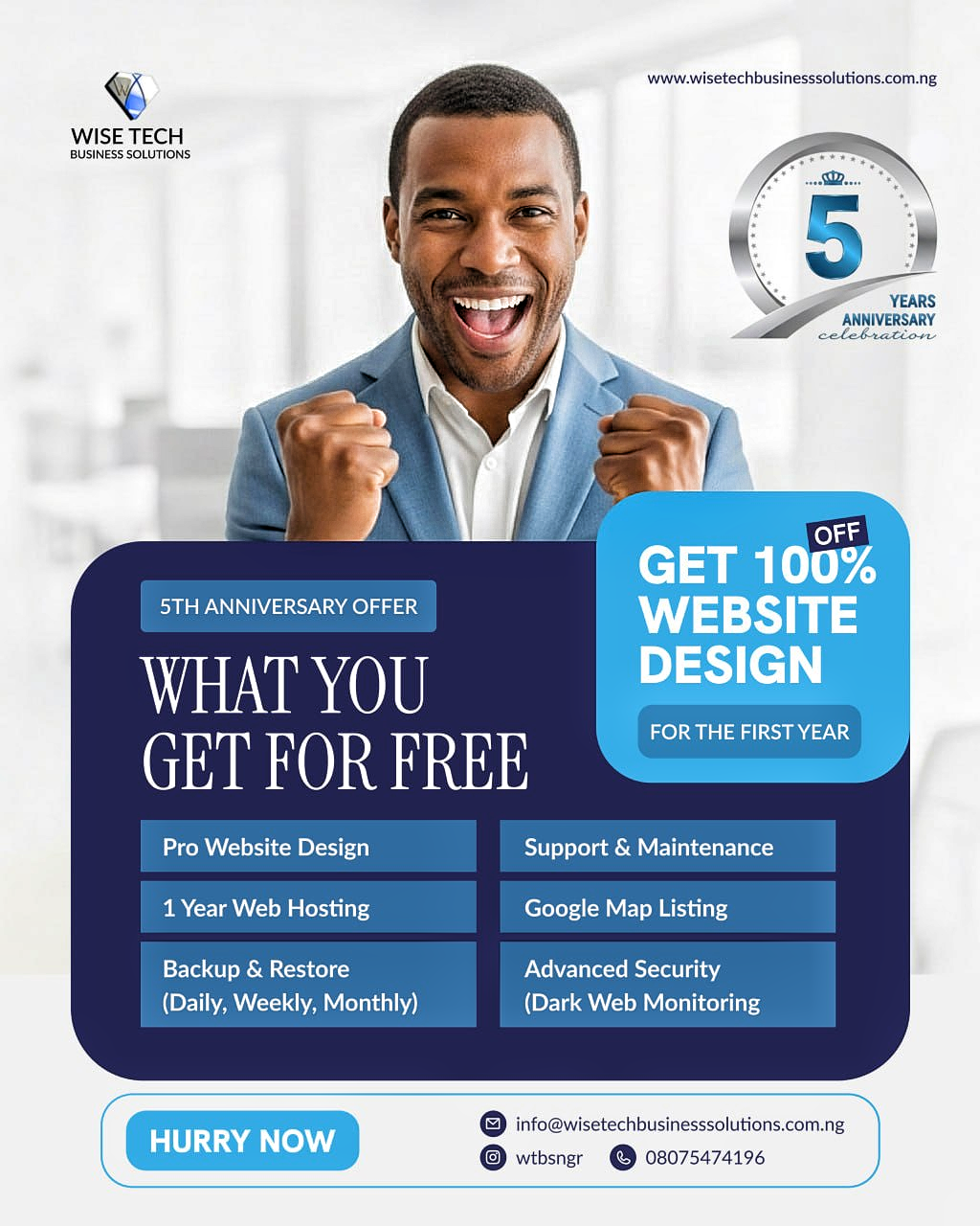 100% off on Wise-Tech Business Solutions web design to help businesses in Port-Harcourt and Nigeria thrive.